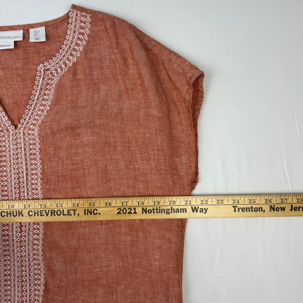 House of Harlow 1960 Womens Rust Orange 100% Linen Embroidered V-Neck Top Small - Picture 4 of 7
